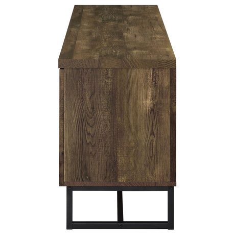 Myles Rustic Oak Herringbone 2-Door TV Console with Adjustable Shelves Rustic Oak Herringbone by Coaster at Eve Furniture