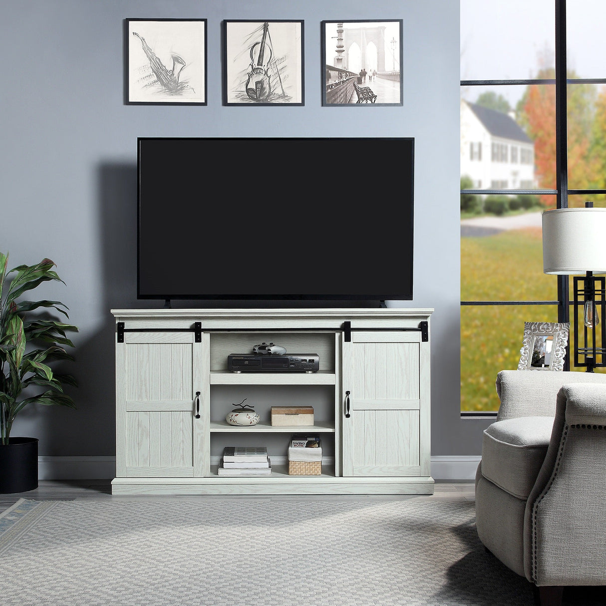 Myrtle 60" TV Stand in Cream Oak by Manhattan Comfort at Eve Furniture