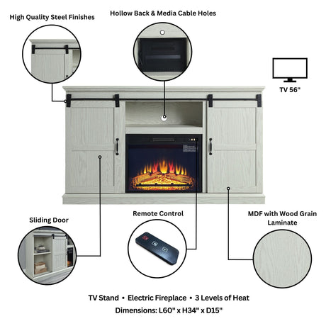 Myrtle Fireplace in Cream Oak by Manhattan Comfort at Eve Furniture