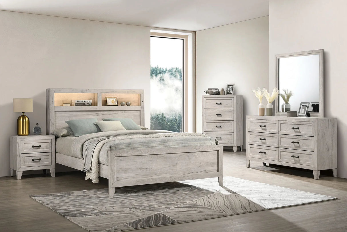Mysen White Wash King Bed by Furniture of America at Eve Furniture