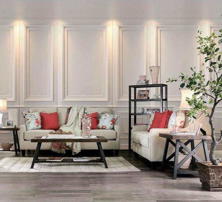 Nadene Ivory Stationary Sofa & Loveseat by Furniture of America at Eve Furniture