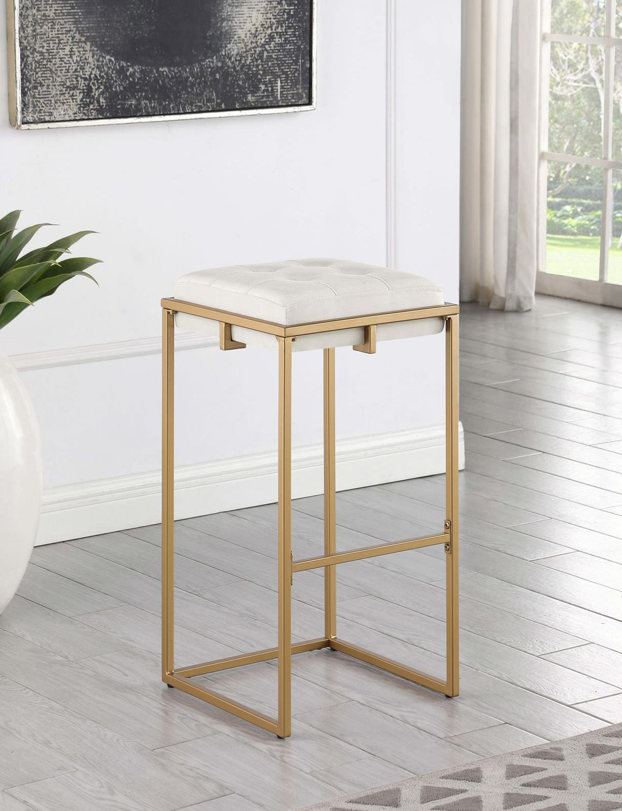 Nadia Beige/Gold Square Padded Seat Bar Stool, Set of 2 by Coaster at Eve Furniture