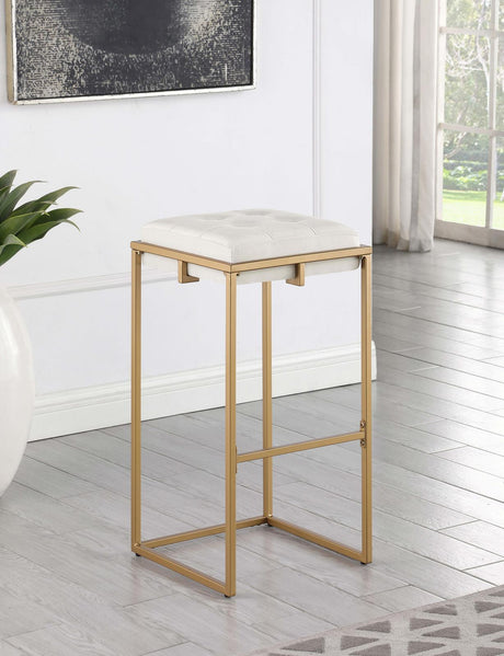 Nadia Beige/Gold Square Padded Seat Bar Stool, Set of 2 by Coaster at Eve Furniture
