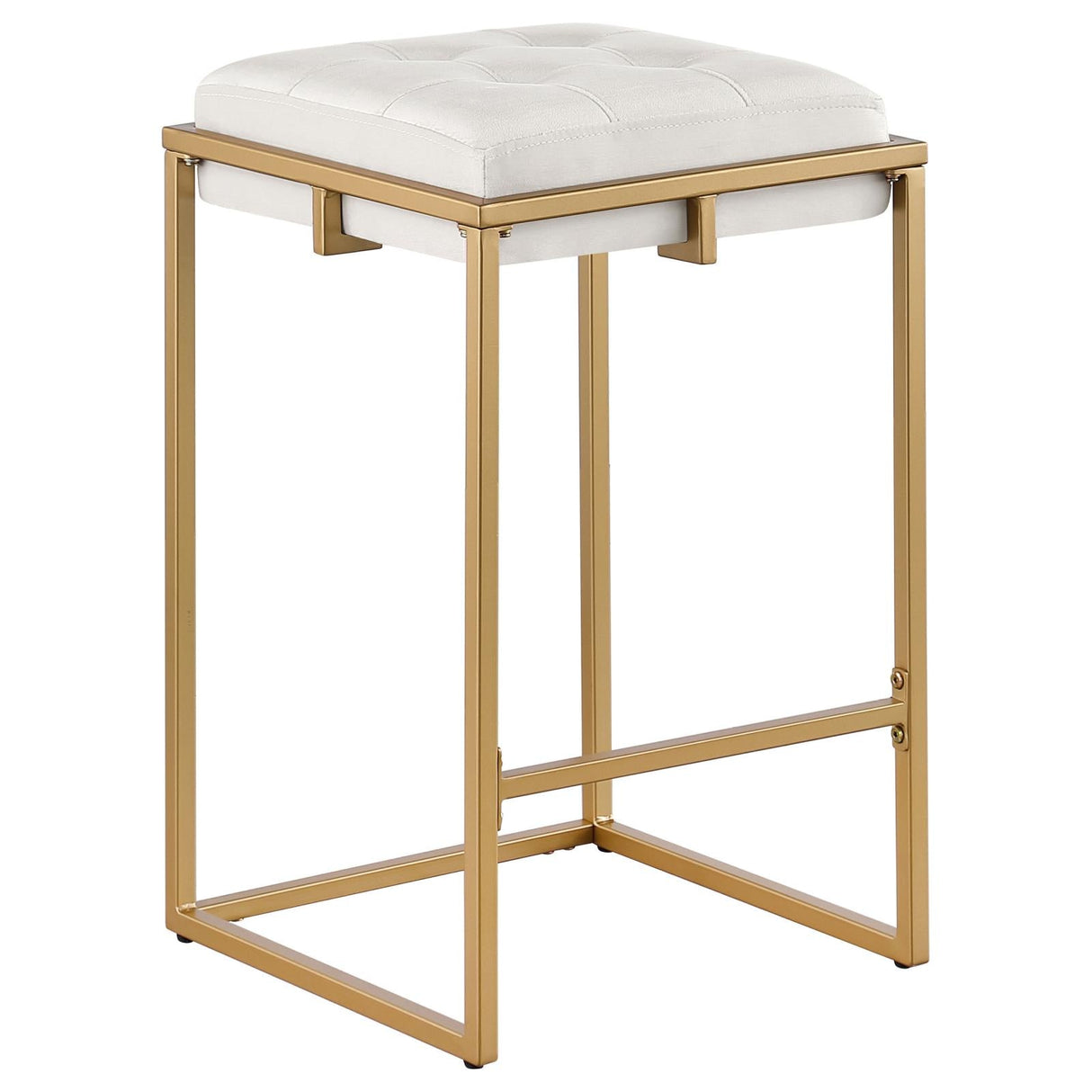 Nadia Beige/Gold Square Padded Seat Counter Height Stool, Set of 2