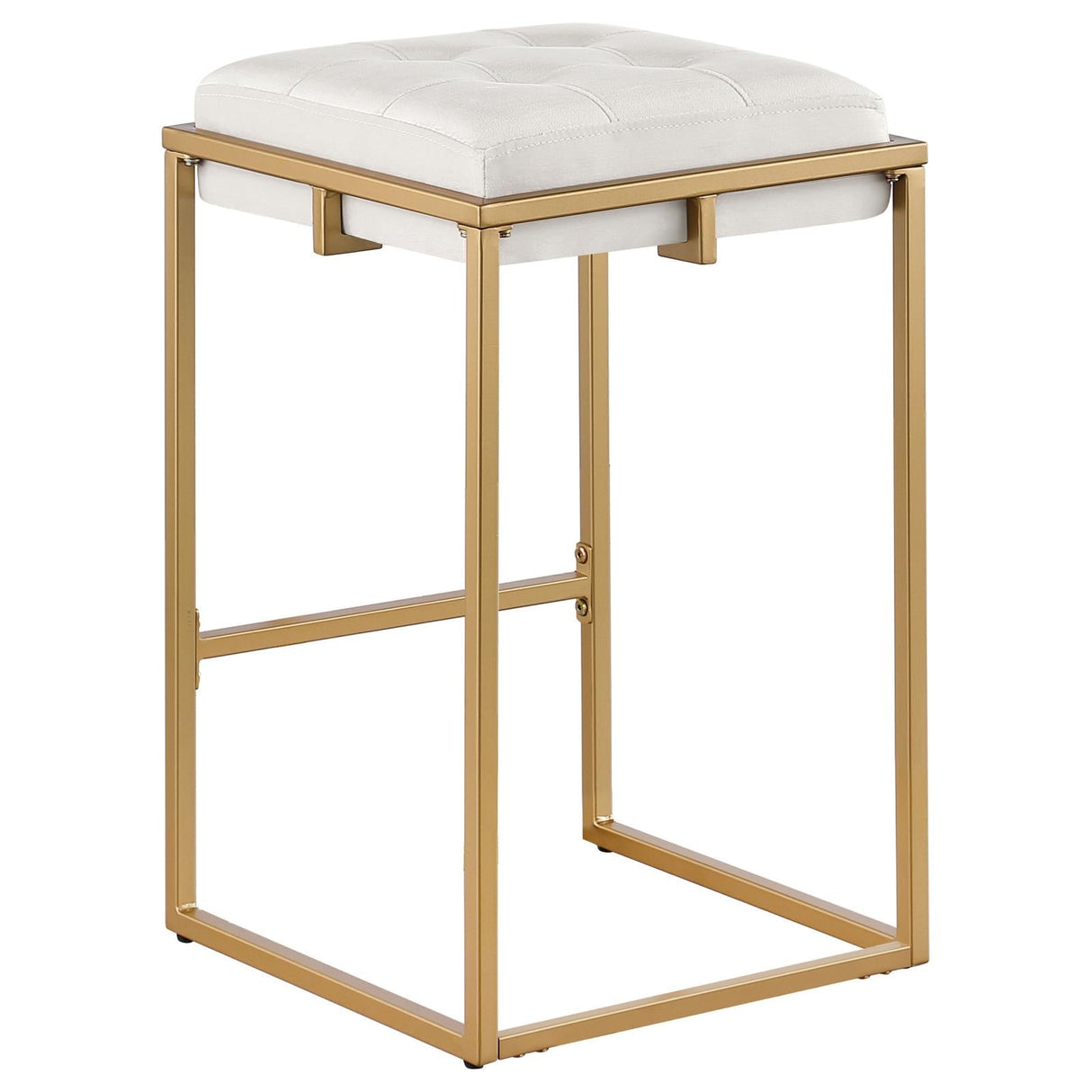 Nadia Beige/Gold Square Padded Seat Counter Height Stool, Set of 2