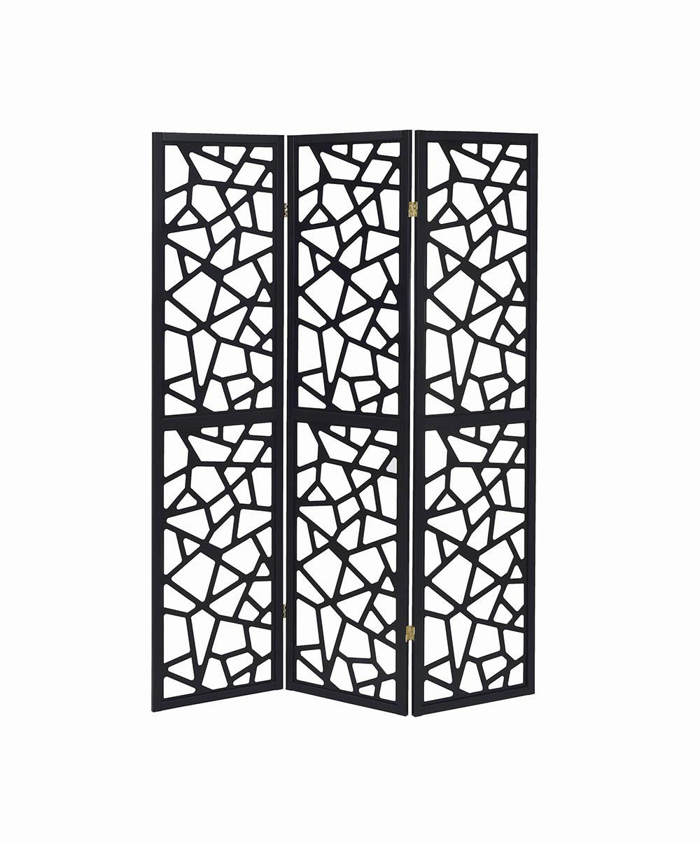 Nailan 3-Panel Open Mosaic Pattern Room Divider Black