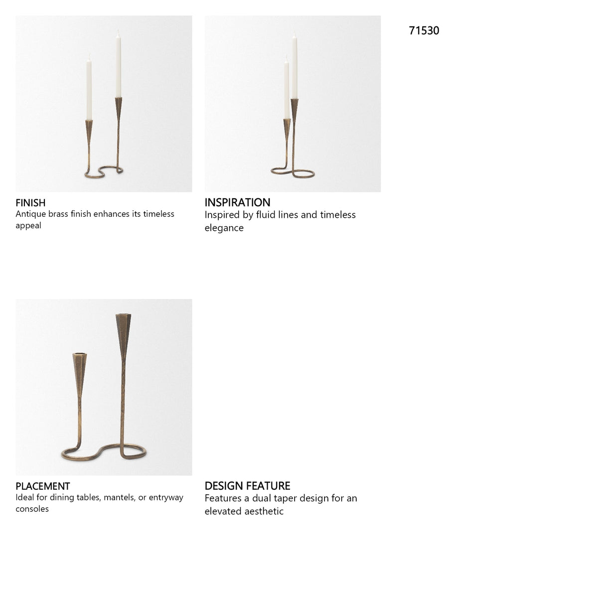 Naja Antique Brass Metal Double Taper Candle Holder by Mercana at Eve Furniture