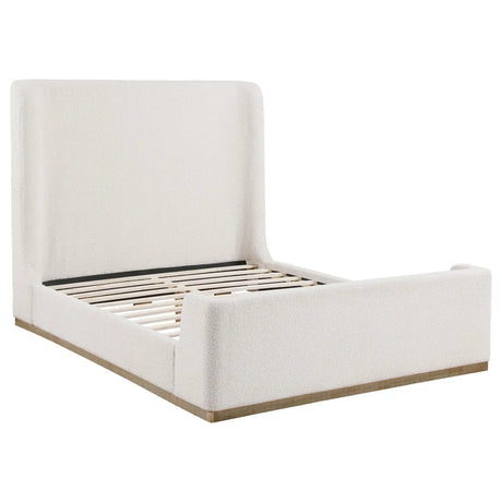 Nala Cream Upholstered Eastern King Wingback Platform Sleigh Bed by Coaster at Eve Furniture