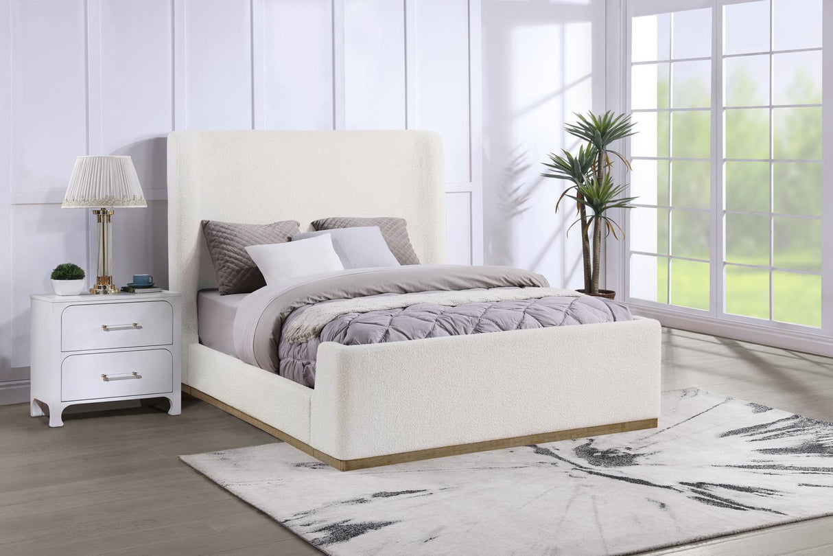 Nala Cream Upholstered Eastern King Wingback Platform Sleigh Bed by Coaster at Eve Furniture