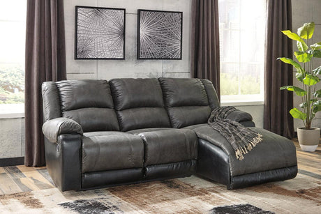 Nantahala Slate 3-Piece Reclining Sectional with RAF Chaise by Ashley at Eve Furniture