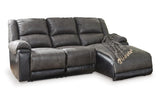 Nantahala Slate 3-Piece Reclining Sectional with RAF Chaise by Ashley at Eve Furniture
