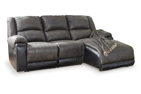 Nantahala Slate 3-Piece Reclining Sectional with RAF Chaise by Ashley at Eve Furniture