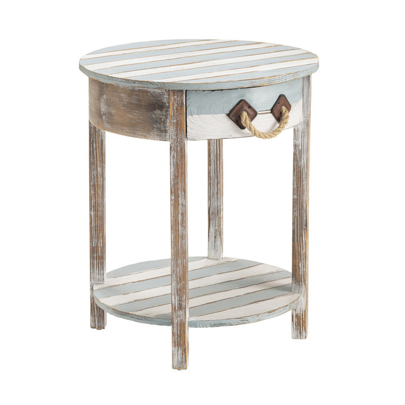 Nantucket Blue/White Round Accent Table by Crestview at Eve Furniture