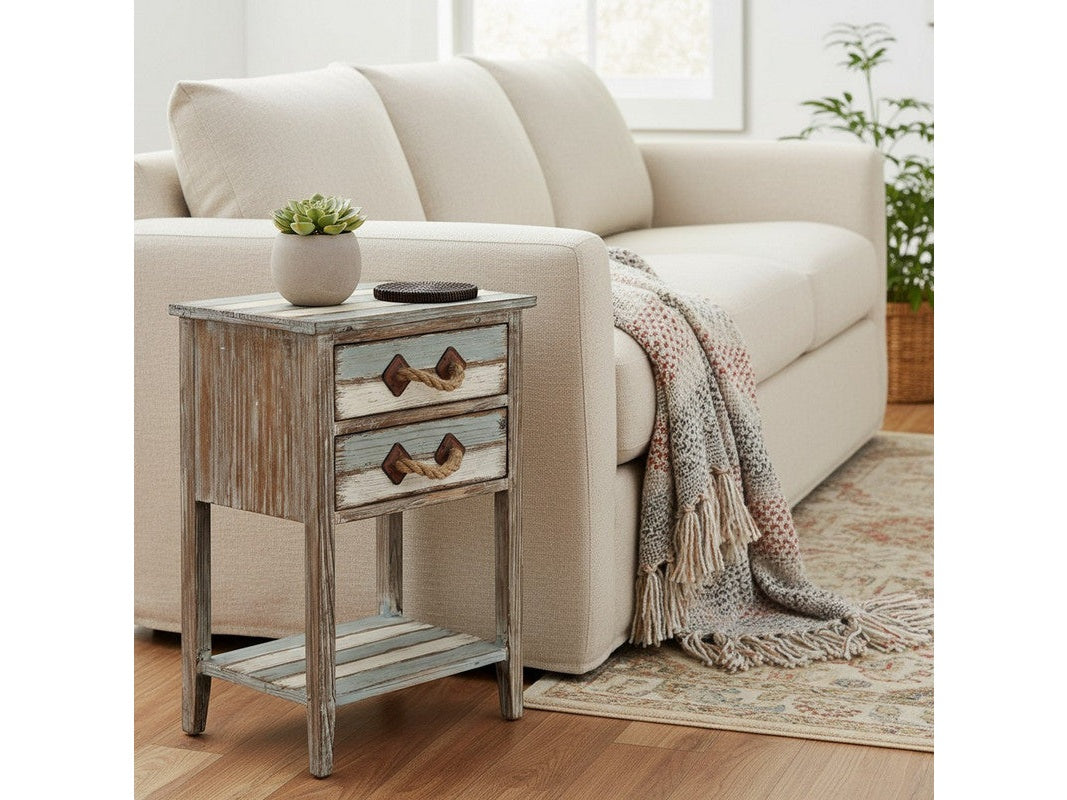 Nantucket Blue/White Square Accent Table by Crestview at Eve Furniture
