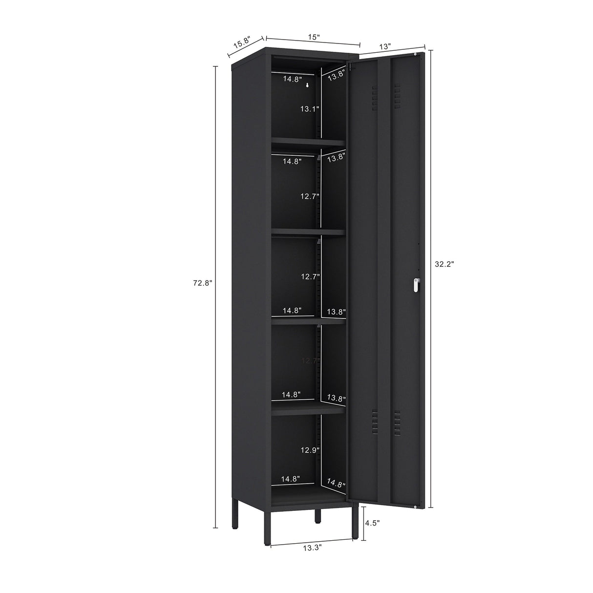 Naomi 15" Single Locker Storage Cabinet in Black by Manhattan Comfort at Eve Furniture