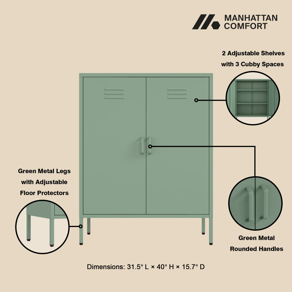 Naomi 31.5" Accent Cabinet in Green by Manhattan Comfort at Eve Furniture