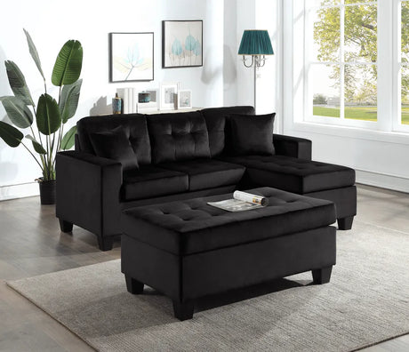 Naomi Black Velvet Reversible Sectional & Ottoman by Happy Homes at Eve Furniture