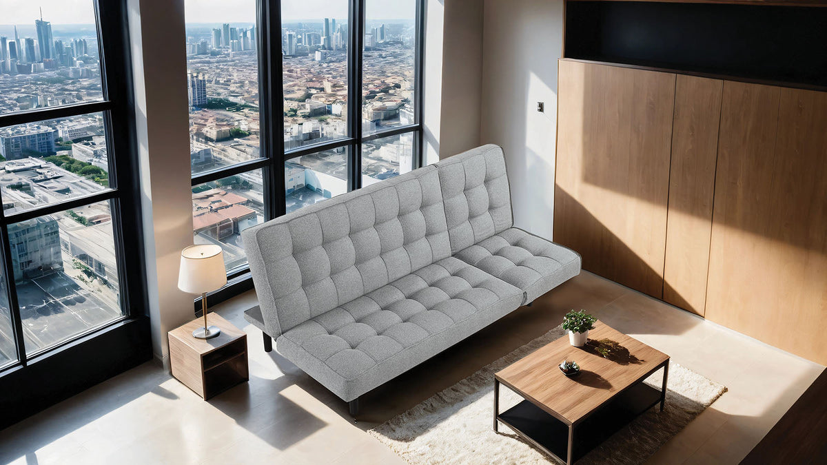 Naperville Light Gray Futon Sofa Bed by Furniture of America at Eve Furniture