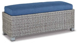 Naples Beach Light Gray Outdoor Bench with Cushion by Ashley at Eve Furniture