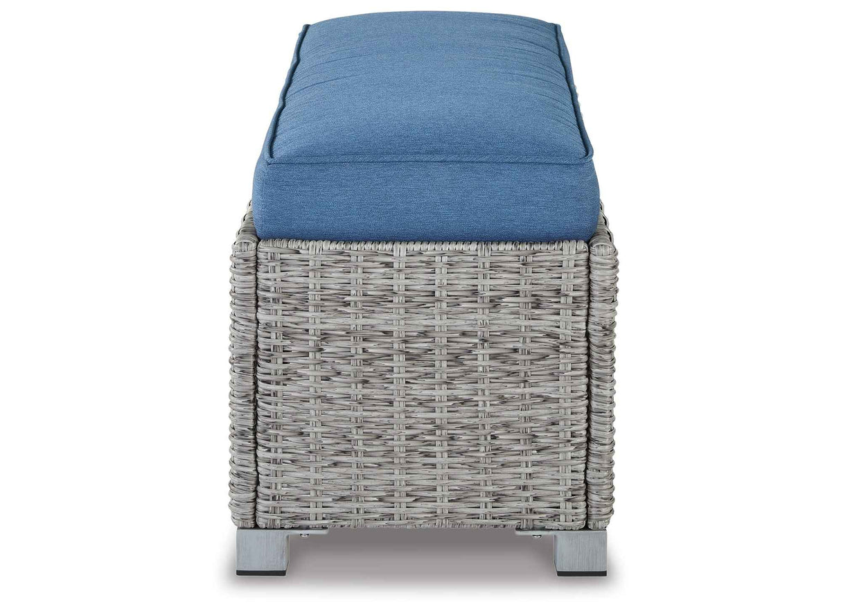 Naples Beach Light Gray Outdoor Bench with Cushion by Ashley at Eve Furniture