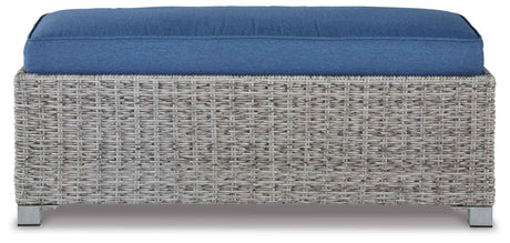 Naples Beach Light Gray Outdoor Bench with Cushion by Ashley at Eve Furniture