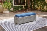 Naples Beach Light Gray Outdoor Bench with Cushion by Ashley at Eve Furniture