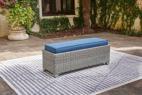 Naples Beach Light Gray Outdoor Bench with Cushion by Ashley at Eve Furniture
