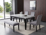 Napoli 6-Piece 64-inch Gray Marble Dining Set(Table, Bench & 4 Side Chairs)