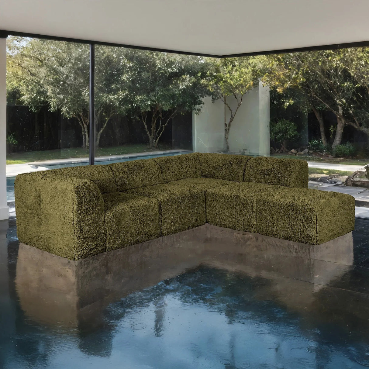 Nappi Olive Green Compressed Foam L-Shape Sectional by Furniture of America at Eve Furniture