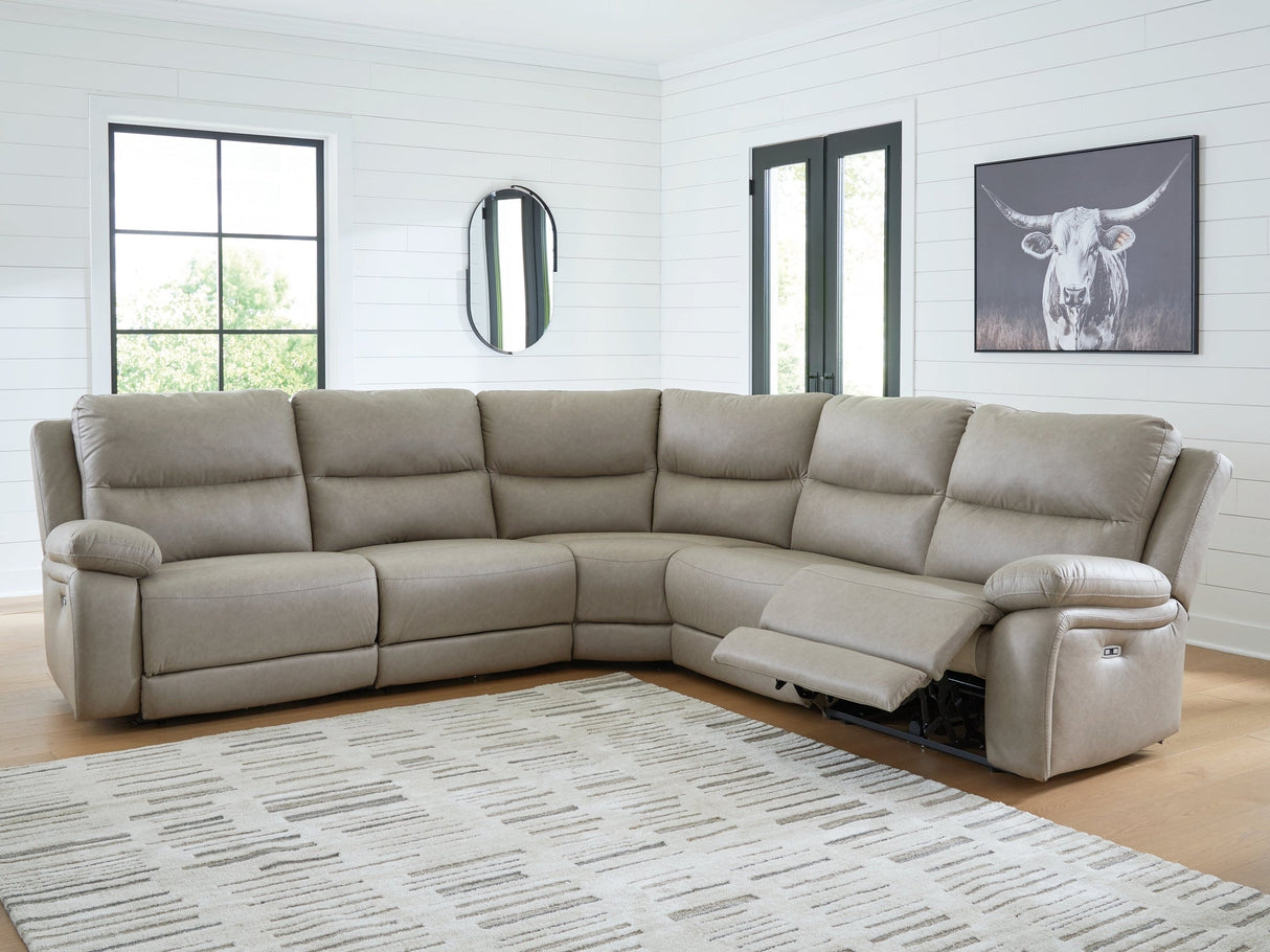 Narwhal Place Pebble 5-Piece Dual Power Reclining Modular Sectional by Ashley at Eve Furniture