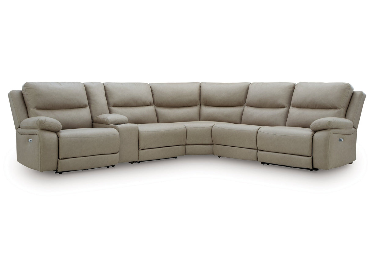 Narwhal Place Pebble 6-Piece Power Reclining Sectional with Storage Console by Ashley at Eve Furniture