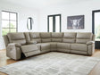 Narwhal Place Pebble 6-Piece Power Reclining Sectional with Storage Console by Ashley at Eve Furniture