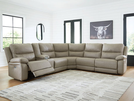 Narwhal Place Pebble 6-Piece Power Reclining Sectional with Storage Console by Ashley at Eve Furniture