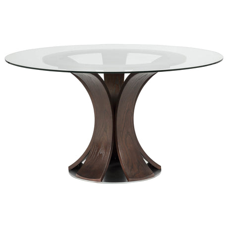 Naser Dark Walnut 48-inch Round Glass Top Dining Table by Coaster at Eve Furniture