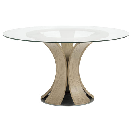 Naser Light Oak 48-inch Round Glass Top Dining Table by Coaster at Eve Furniture