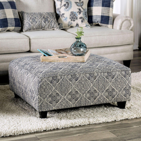 Nash Ivory/Navy Ottoman by Furniture of America at Eve Furniture