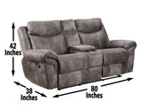 Nashville Manual Glider Recliner Console Loveseat, Grey