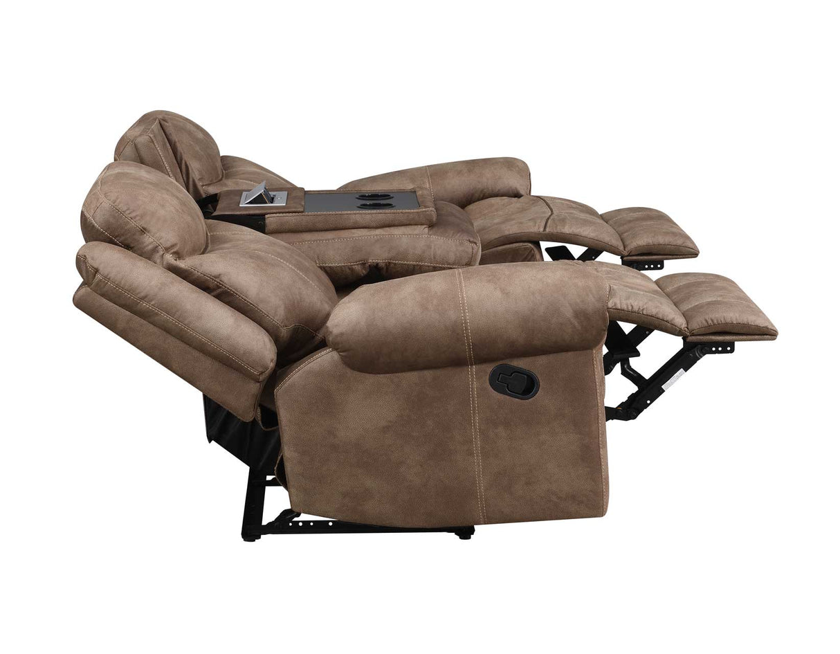 Nashville Cocoa Reclining Sofa with Drop-Down Console by Steve Silver at Eve Furniture