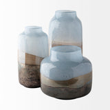 Nasser II Large Blue/Gold/Chrome Urn Style Glass Vase by Mercana at Eve Furniture
