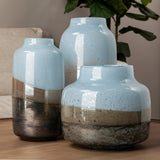 Nasser II Large Blue/Gold/Chrome Urn Style Glass Vase by Mercana at Eve Furniture