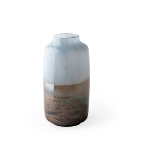 Nasser II Large Blue/Gold/Chrome Urn Style Glass Vase by Mercana at Eve Furniture