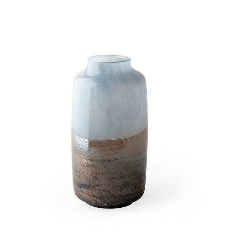 Nasser II Large Blue/Gold/Chrome Urn Style Glass Vase by Mercana at Eve Furniture