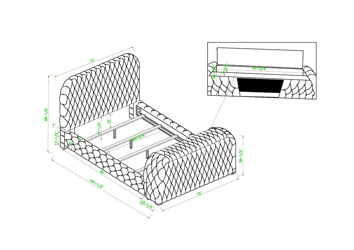 Natalia Black Queen Upholstered Fireplace Bed with TV Lift by Crown Mark at Eve Furniture