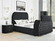 Natalia Black Queen Upholstered Fireplace Bed with TV Lift by Crown Mark at Eve Furniture