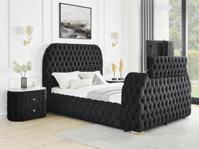 Natalia Black Queen Upholstered Fireplace Bed with TV Lift by Crown Mark at Eve Furniture