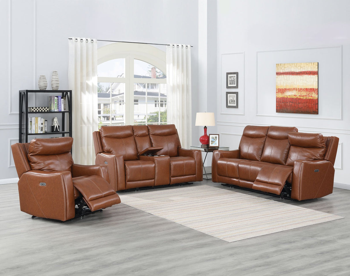 Natalia Coach Leather 3-Piece Dual Power Reclining Living Room Set