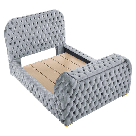 Natalia Gray Queen Upholstered Fireplace Bed with TV Lift by Crown Mark at Eve Furniture