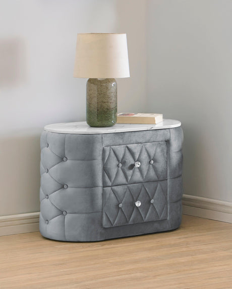 Natalia Gray Upholstered Bedroom Set with TV Lift by Crown Mark at Eve Furniture
