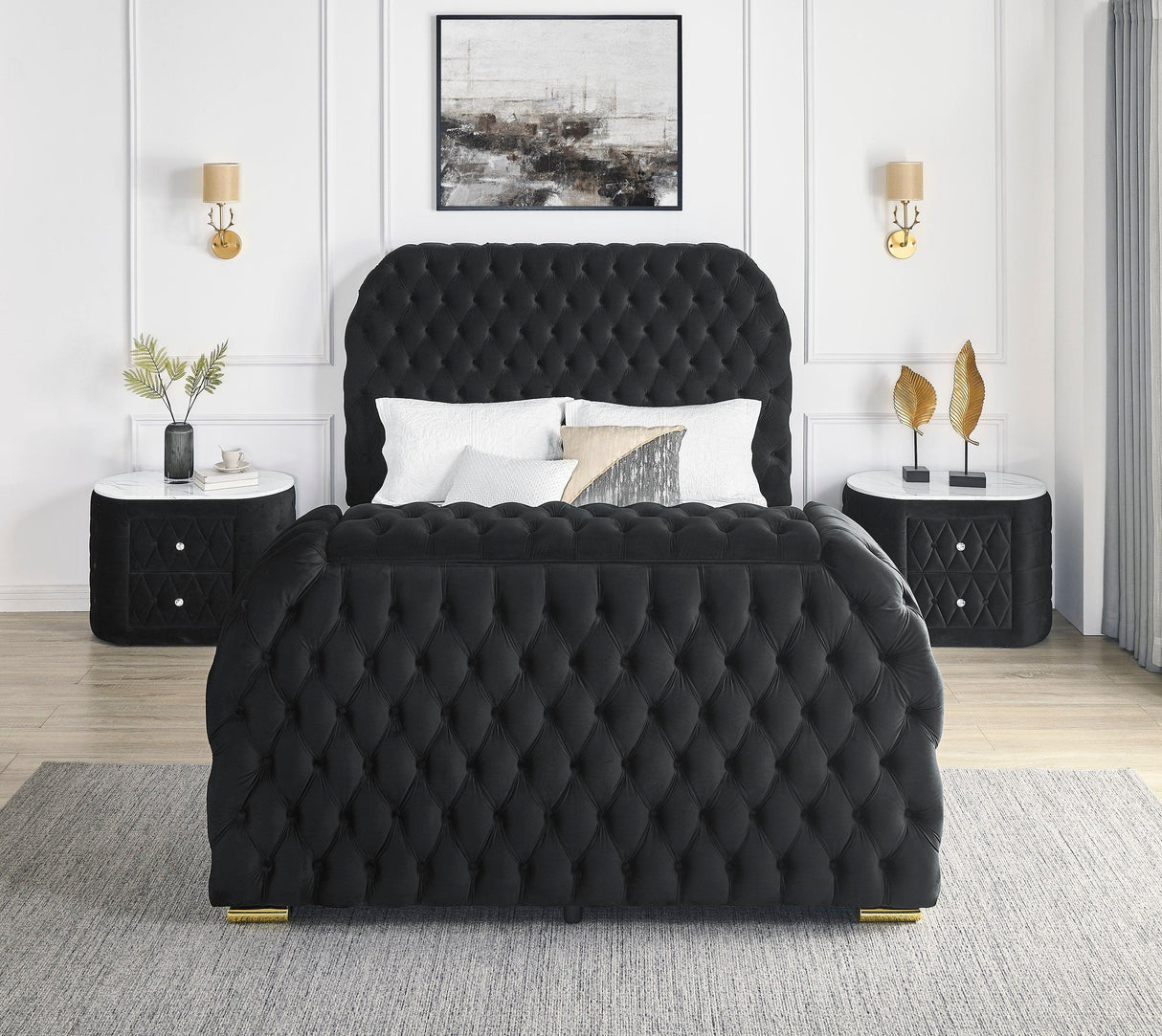 Natalia Black King Upholstered Fireplace Bed with TV Lift by Crown Mark at Eve Furniture