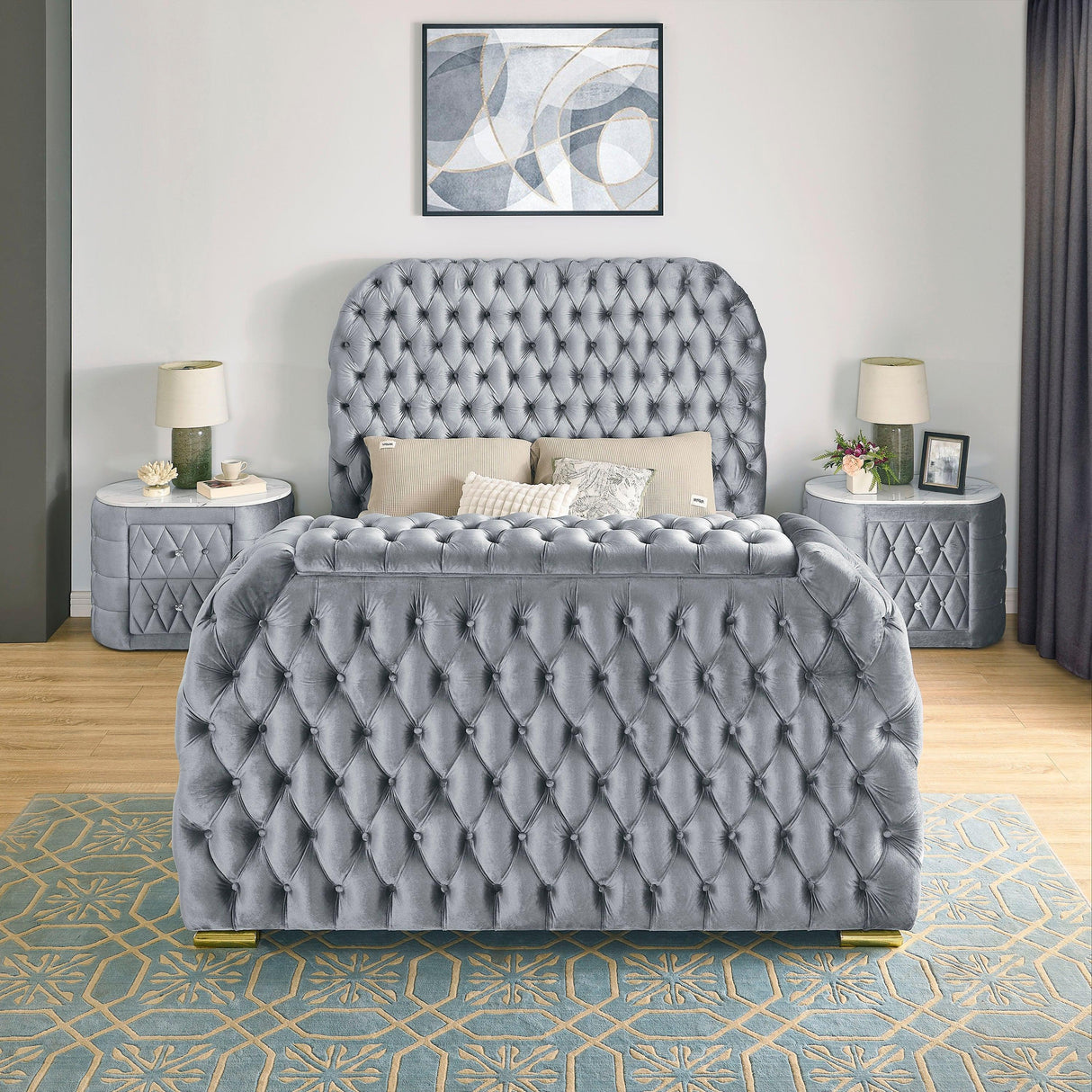 Natalia Gray King Upholstered Fireplace Bed with TV Lift by Crown Mark at Eve Furniture